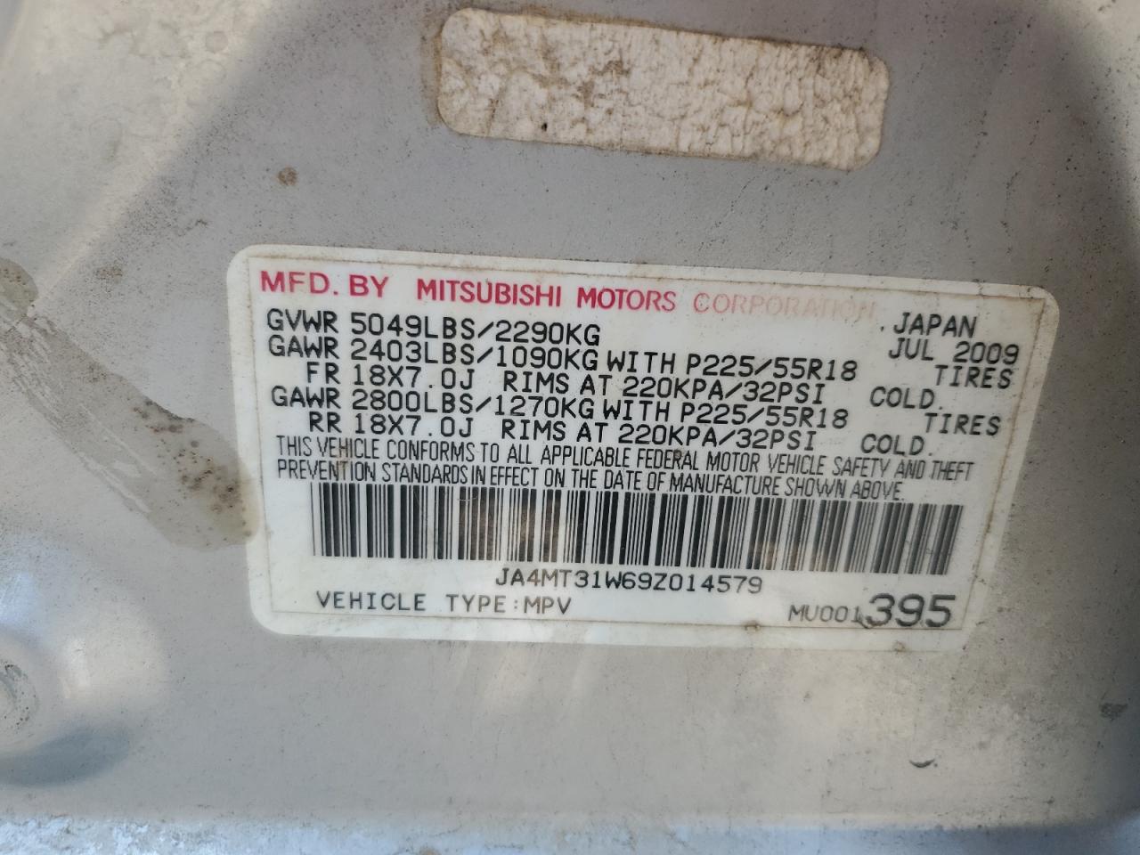 JA4MT31W69Z014579 2009 Mitsubishi Outlander Se