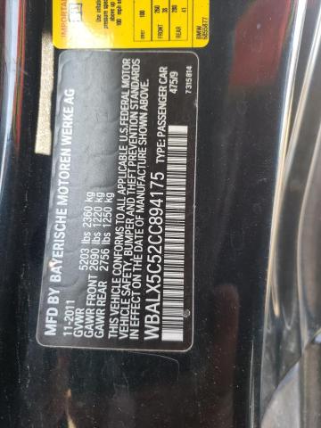 VIN: WBALX5C52CC894175 Auction: COPART Lot: 59887023 Location: WI - MADISON SOUTH WBALX5C52CC894175 BMW 6 SERIES 2012 BLACK Photo 12