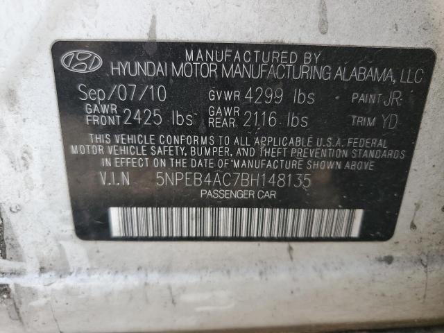 VIN: 5NPEB4AC7BH148135 Auction: COPART Lot: 61076743 Location: LA - BATON ROUGE 5NPEB4AC7BH148135 HYUNDAI SONATA 2011 WHITE Photo 12
