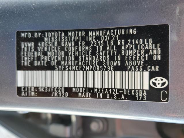 5YFS4MCE7MP085796 Toyota COROLLA SE
