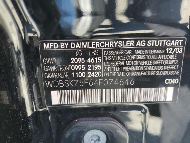 2004 Mercedes-Benz Sl 500 VIN: WDBSK75F64F074646 Lot: 60763003