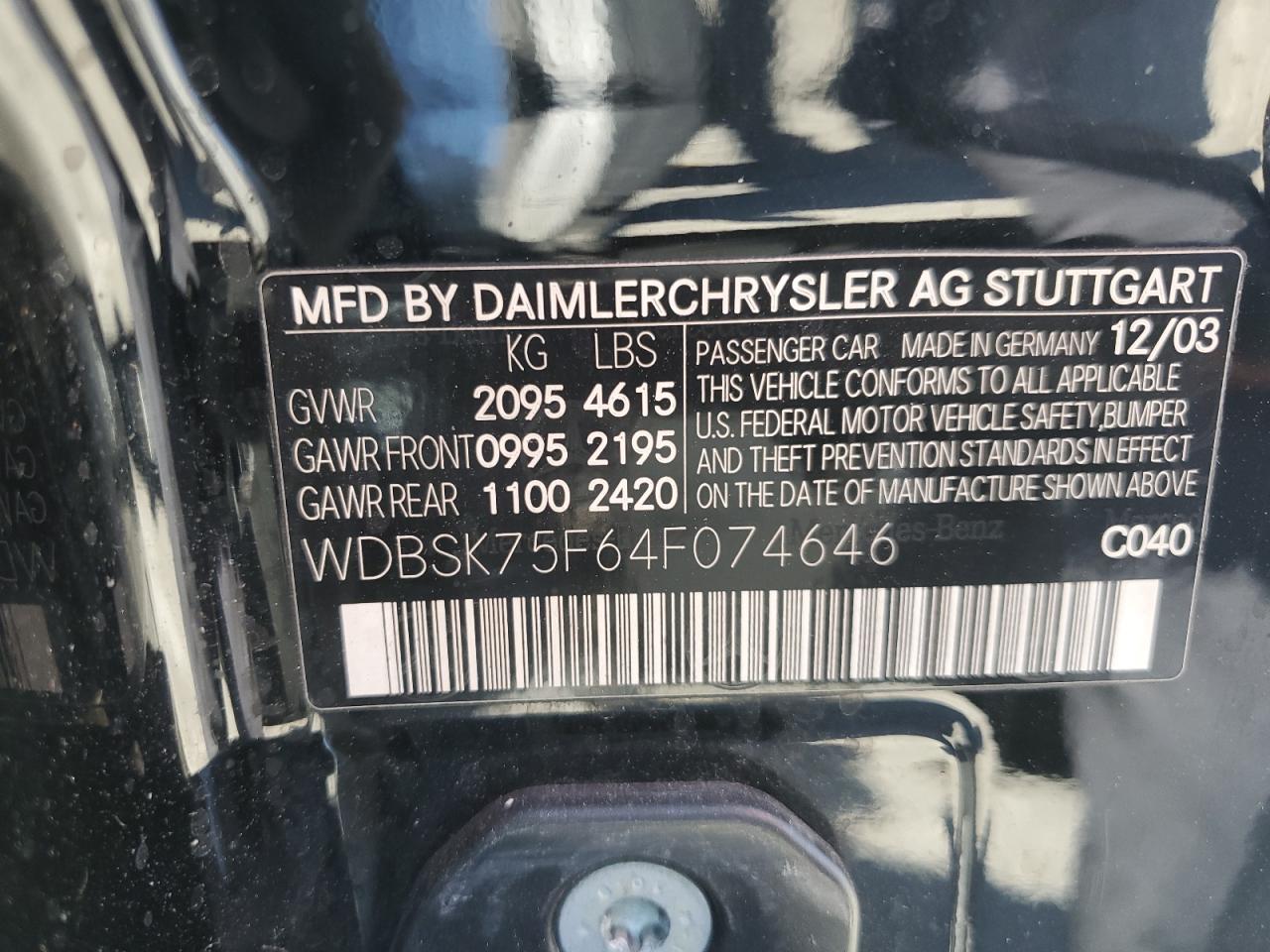 wdbsk75f64f074646 WDBSK75F64F074646 2004 Mercedes-Benz Sl 500