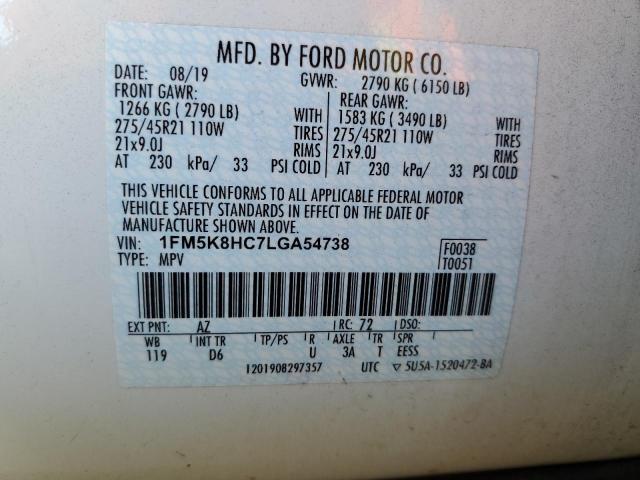 1FM5K8HC7LGA54738 Ford Explorer Platinum