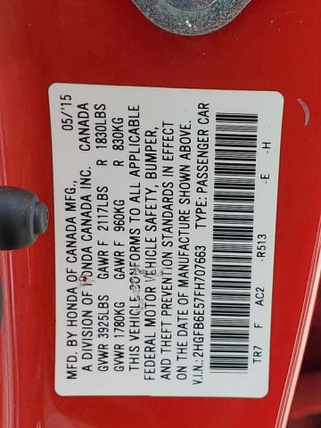 2HGFB6E57FH707663 Honda CIVIC SI