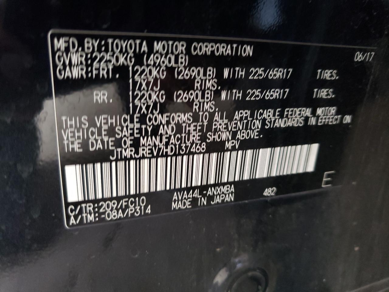 JTMRJREV7HD137468 2017 Toyota Rav4 Hv Le