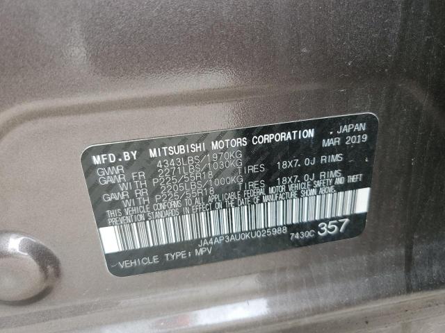 JA4AP3AU0KU025988 Mitsubishi Outlander Sport Es