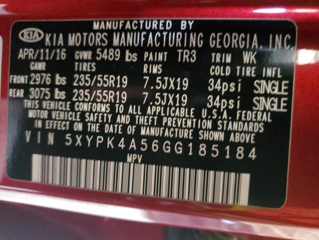 5XYPK4A56GG185184 KIA SORENTO SX