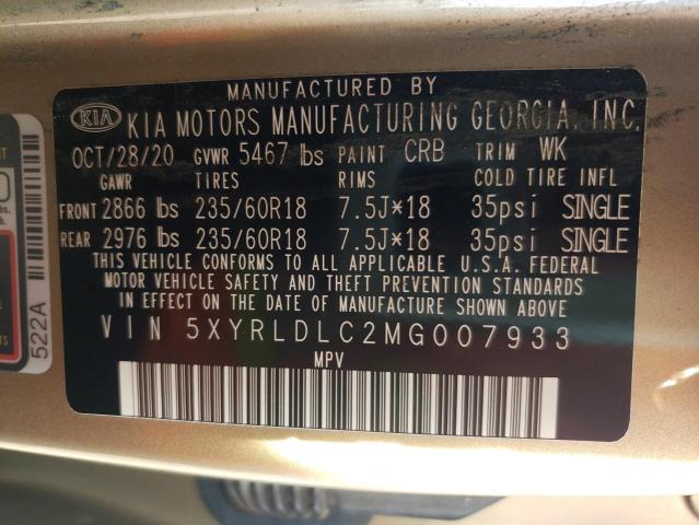 5XYRLDLC2MG007933 | 2021 KIA SORENTO S