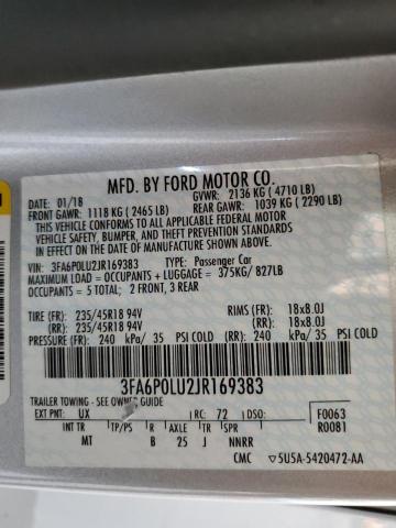 3FA6P0LU2JR169383 Ford Fusion Se Hybrid