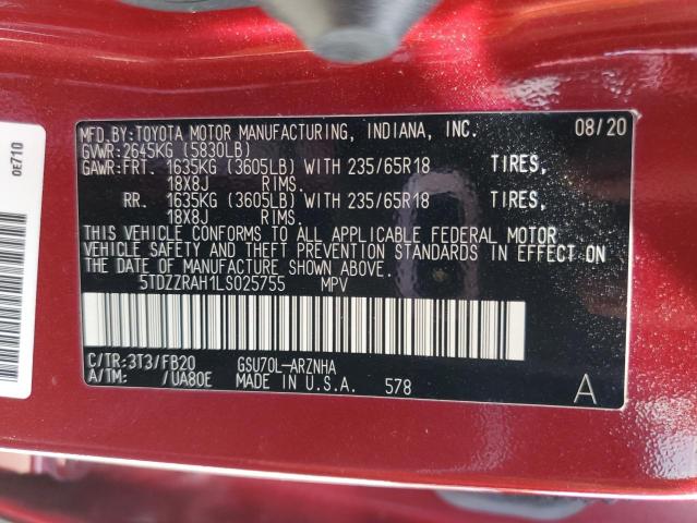 VIN 5TDZZRAH1LS025755 2020 Toyota Highlander, L no.13