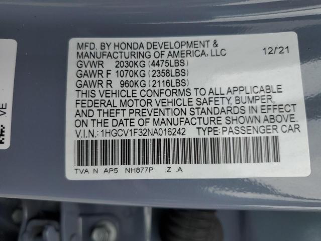 1HGCV1F32NA016242 | 2022 HONDA ACCORD SPO