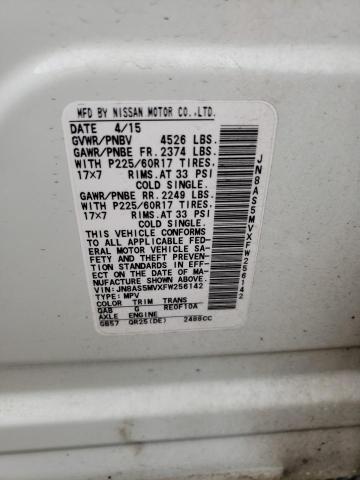 JN8AS5MVXFW256142 Nissan Rogue Select S