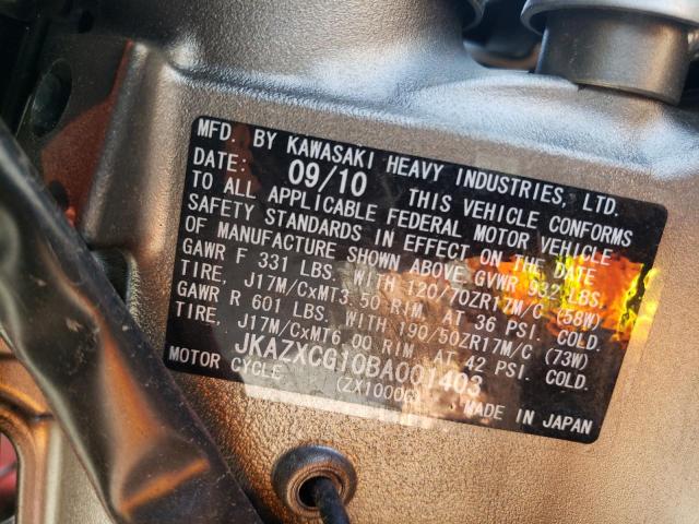 2011 KAWASAKI ZX1000 G JKAZXCG10BA001403