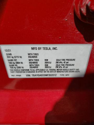 7SAYGAEE5NF352012 Tesla Model Y