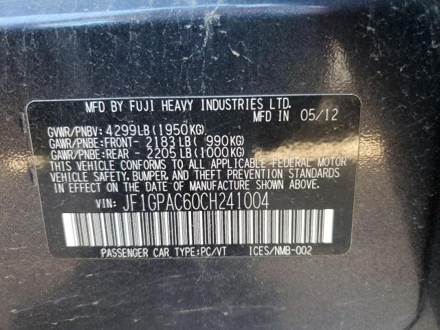 VIN: JF1GPAC60CH241004 Auction: COPART Lot: 61213473 Location: CO - COLORADO SPRINGS JF1GPAC60CH241004 SUBARU IMPREZA 2012 GRAY Photo 12