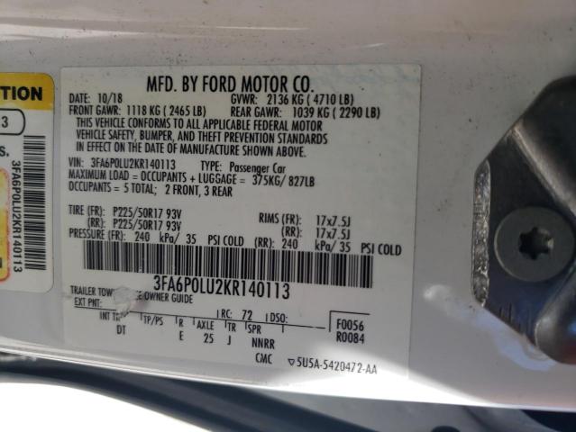 3FA6P0LU2KR140113 2019 FORD FUSION, photo no. 12