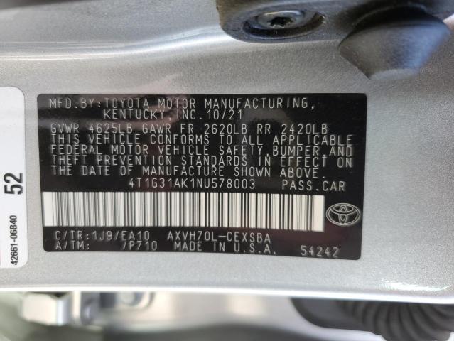 2022 TOYOTA CAMRY NIGH - 4T1G31AK1NU578003