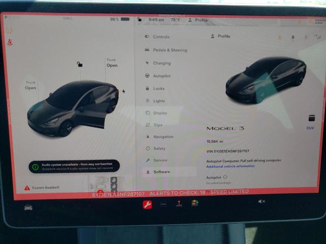 5YJ3E1EA5NF287107 Tesla MODEL 3