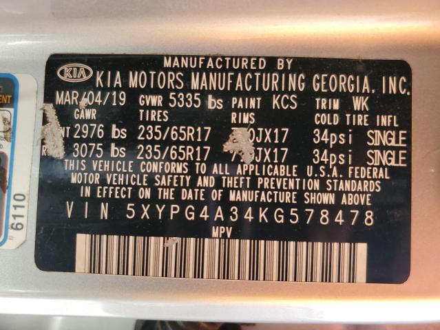 5XYPG4A34KG578478 KIA SORENTO L