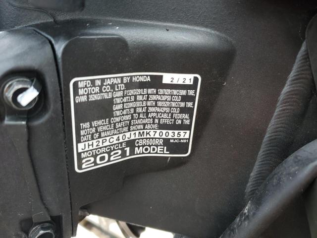 2021 HONDA CBR600 RA JH2PC40J1MK700357