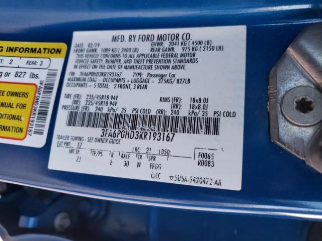 3FA6P0HD3KR193167 2019 FORD FUSION - Image 12