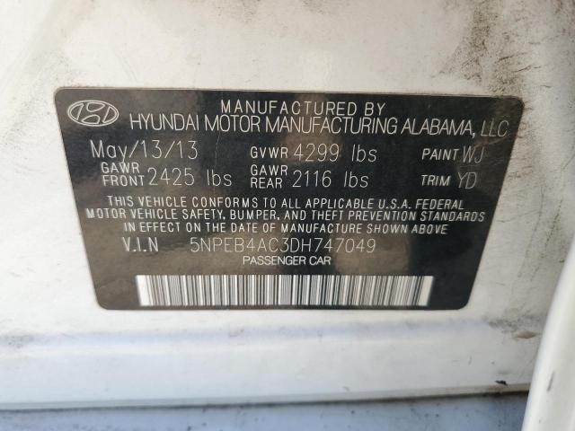VIN: 5NPEB4AC3DH747049 Auction: COPART Lot: 60250963 Location: CA - REDDING 5NPEB4AC3DH747049 HYUNDAI SONATA 2013 WHITE Photo 12