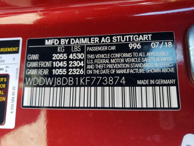 WDDWJ8DB1KF773874 Mercedes-Benz C 300