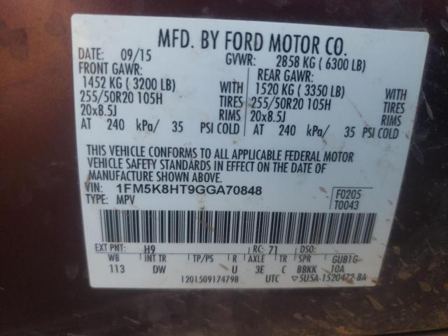 1FM5K8HT9GGA70848 Ford Explorer Platinum