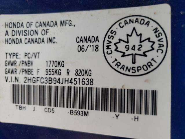 2018 HONDA CIVIC TOUR - 2HGFC3B94JH451638