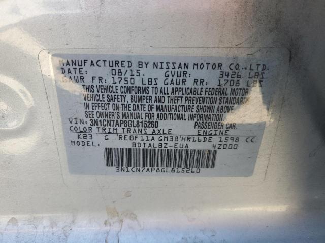 3N1CN7AP8GL815260 Nissan VERSA S