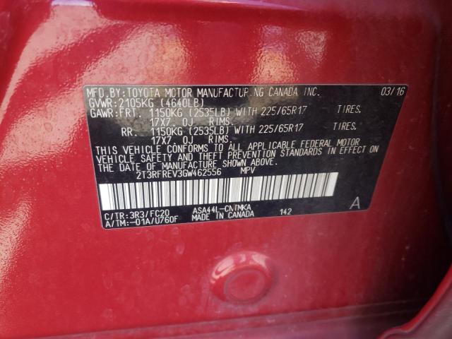 2T3RFREV3GW462556 Toyota Rav4 Xle