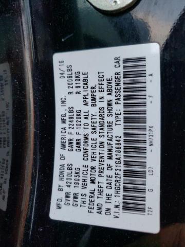 VIN 1HGCR2F31GA188842 2016 Honda Accord, LX no.12