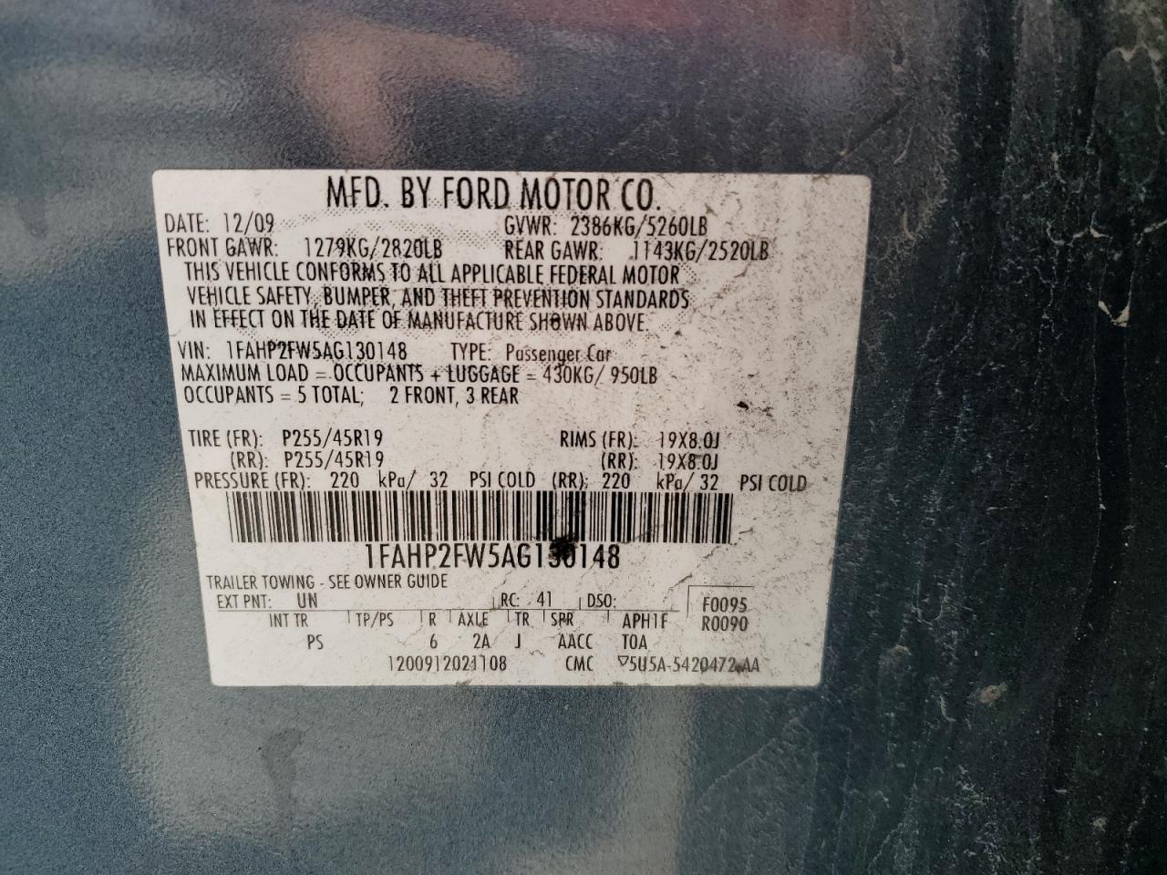 1FAHP2FW5AG130148 2010 Ford Taurus Limited