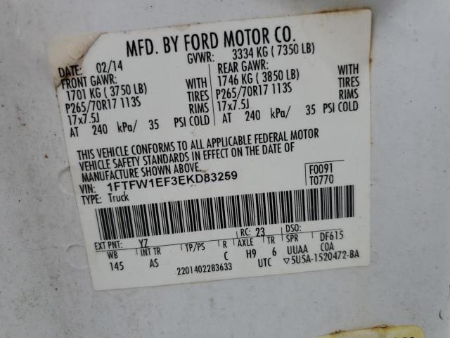 1FTFW1EF3EKD83259 Ford F150 Supercrew