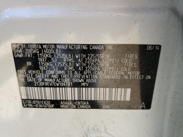 Toyota Rav4 Limited 2014 2T3DFREV7EW194781 Image 12