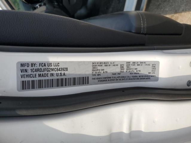 2021 DODGE DURANGO PU 1C4RDJFG2MC643928