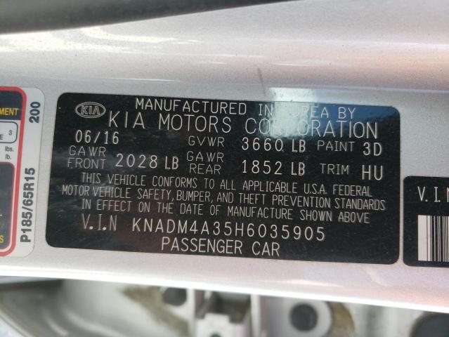 KNADM4A35H6035905 KIA RIO LX