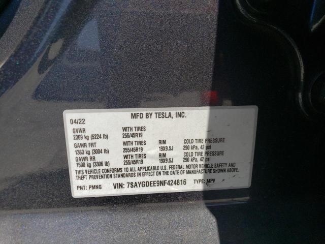 7SAYGDEE9NF424816 Tesla Model Y  12