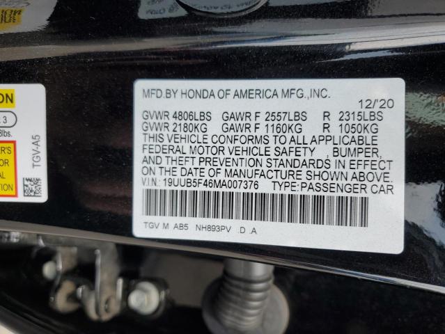 19UUB5F46MA007376 Auction: COPART Lot: 59298663 Location: NY - LONG ISLAND 19UUB5F46MA007376 ACURA TLX 2021 BLACK Photo 12