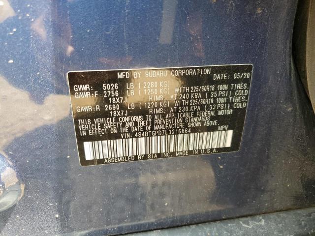 4S4BTGPD7L3216864 Subaru Outback Touring Ldl