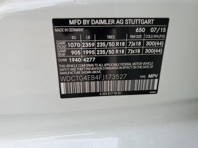WDCTG4EB4FJ173527 Mercedes-Benz GLA 250