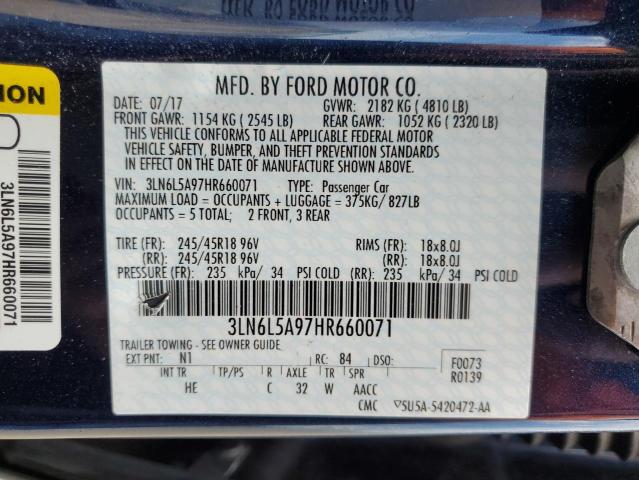 2017 LINCOLN MKZ PREMIE 3LN6L5A97HR660071