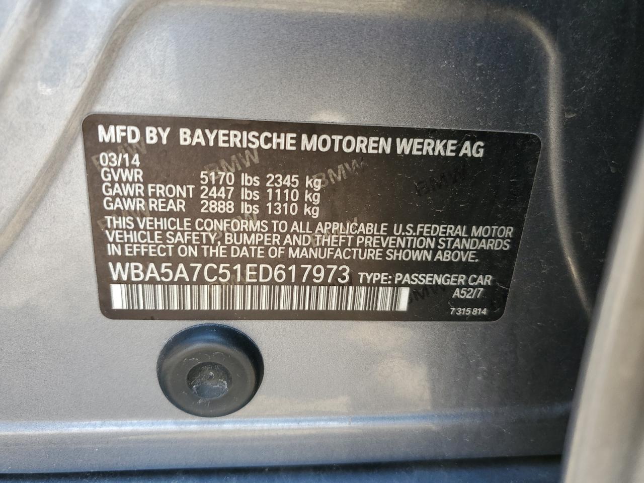 WBA5A7C51ED617973 2014 BMW 528 Xi