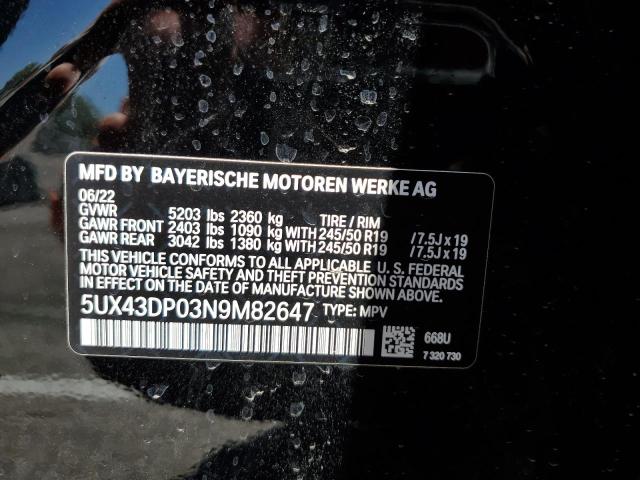 5UX43DP03N9M82647 BMW X3 Sdrive30i
