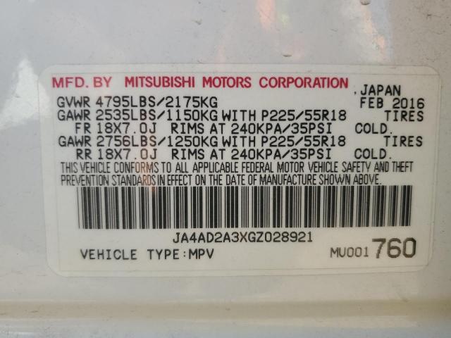 VIN JA4AD2A3XGZ028921 2016 MITSUBISHI OUTLANDER no.12