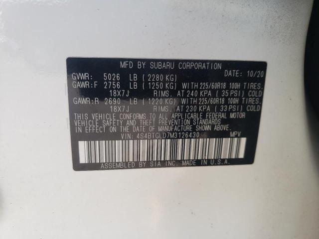 2021 SUBARU OUTBACK ON 4S4BTGLD7M3126430