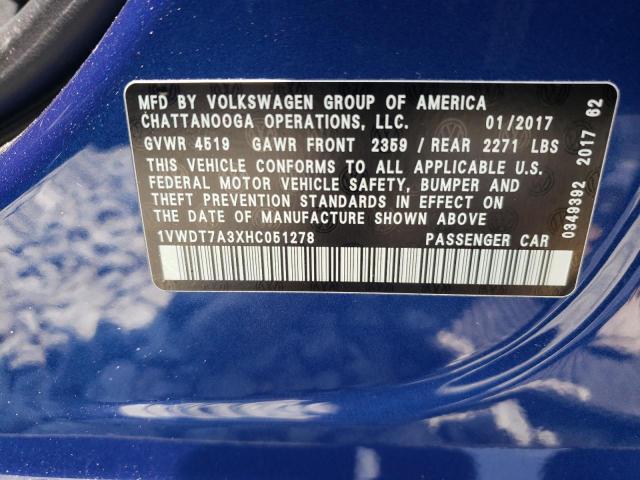 2017 VOLKSWAGEN PASSAT R-L - 1VWDT7A3XHC051278