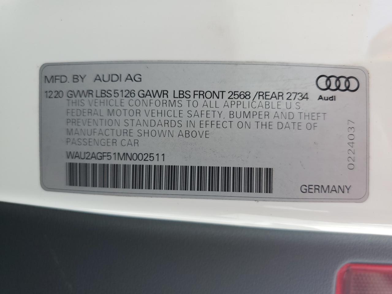 WAU2AGF51MN002511 2021 Audi A5 Premium 45