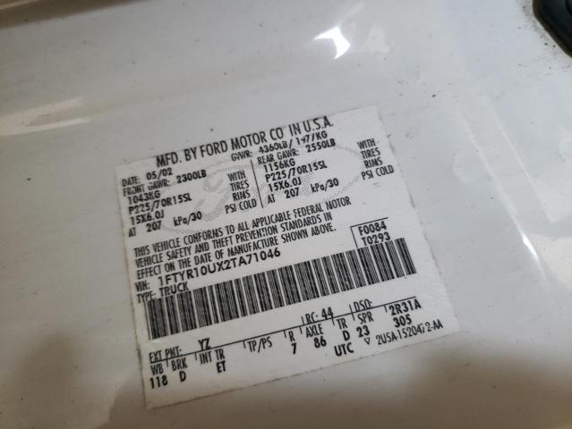 2002 Ford Ranger VIN: 1FTYR10UX2TA71046 Lot: 44857904