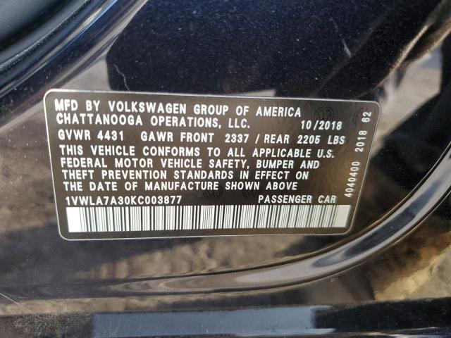 2019 VOLKSWAGEN PASSAT WOL - 1VWLA7A30KC003877